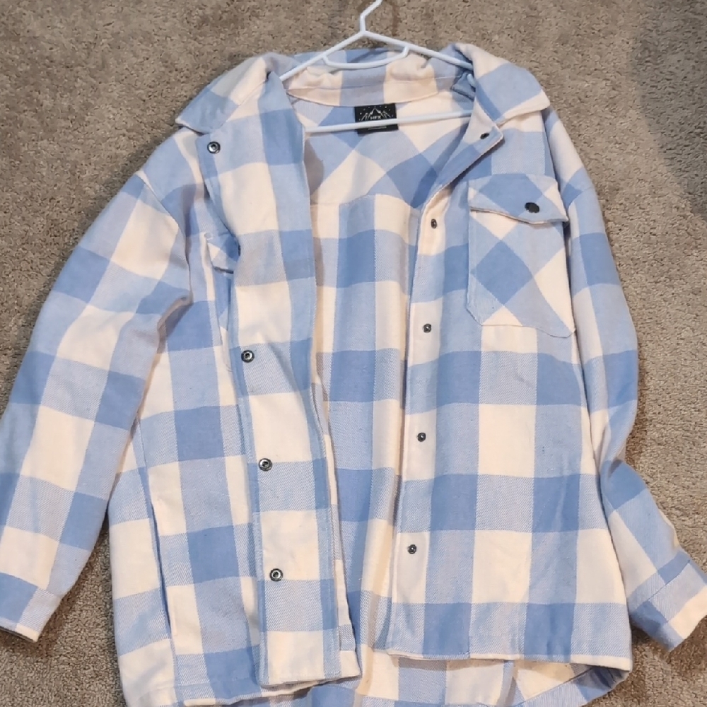 Blue and White Plaid Button-Up Shirt